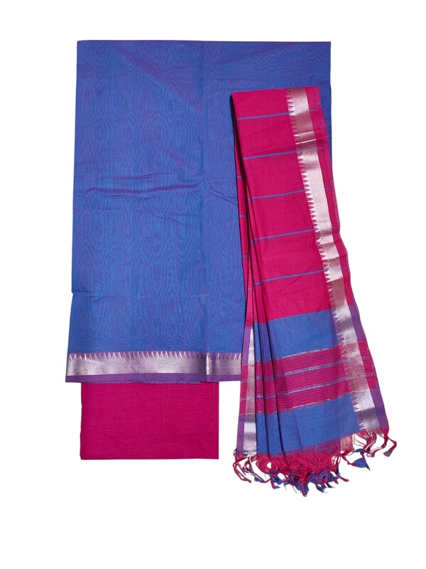 Pink & Blue Mangalagiri Handloom Cotton Dress Materials for Women