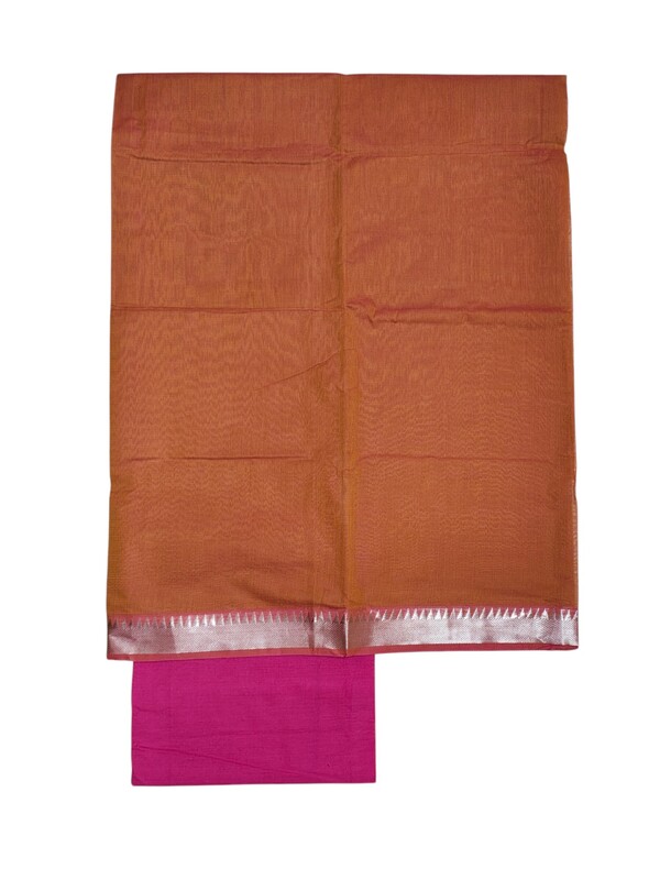 Orange & Pink Mangalagiri Handloom Cotton Dress Materials for Women