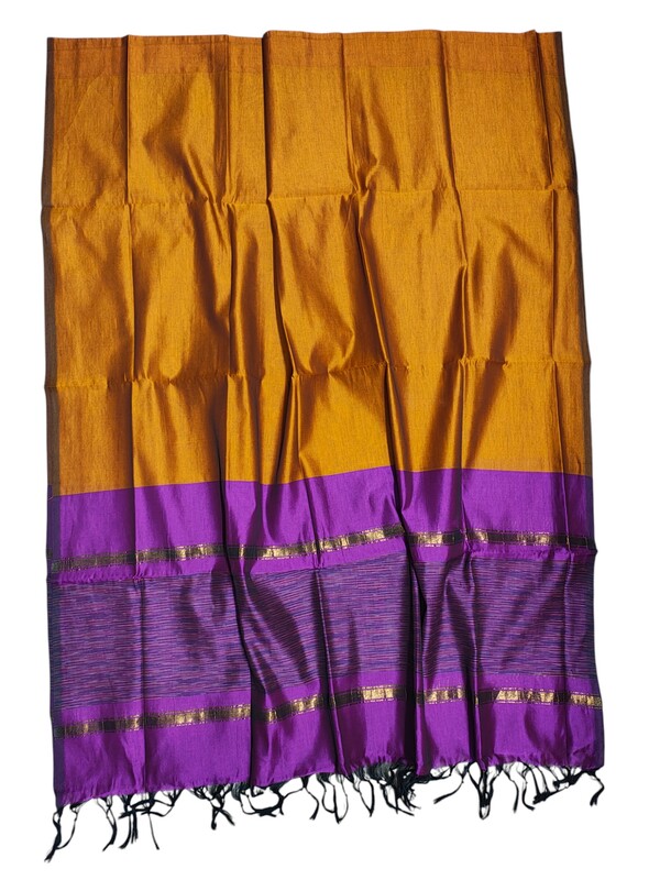 Purple & Mustard Pochampally Ikkat Silk Dress Material with Dupatta