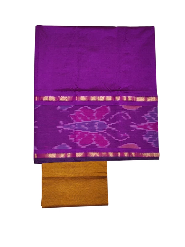 Purple & Mustard Pochampally Ikkat Silk Dress Material with Dupatta