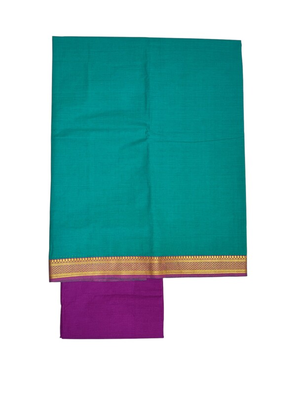 Green & Pink Mangalagiri Cotton Unstitched Salwar Suit Set with Dupatta for Women
