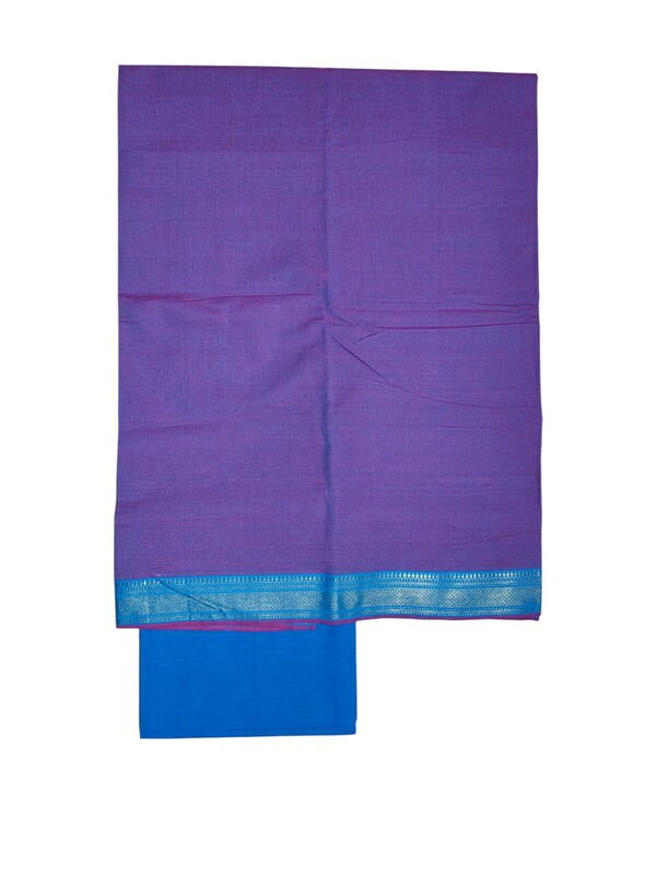 Blue & Purple Handloom Mangalagiri Cotton Solid Unstitched Salwar Suit Set with Dupatta for Women