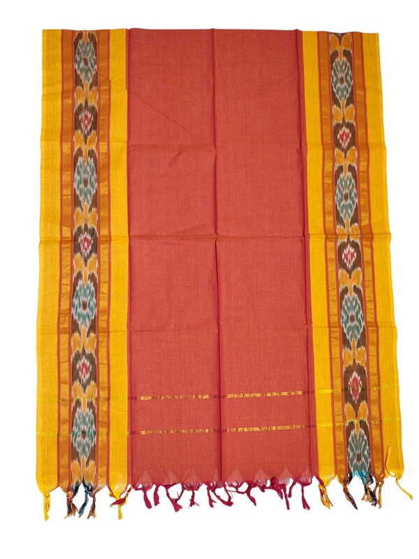 Orange & Purple Mangalagiri Cotton Dress Materials with Ikkat Border for Women