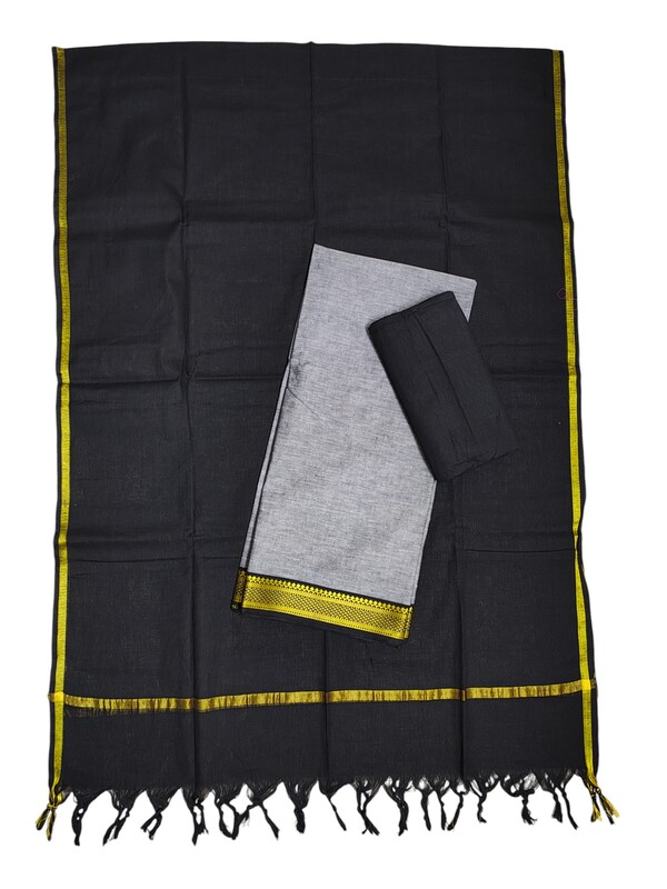 Black Mangalagiri Cotton Dress Materials for Women
