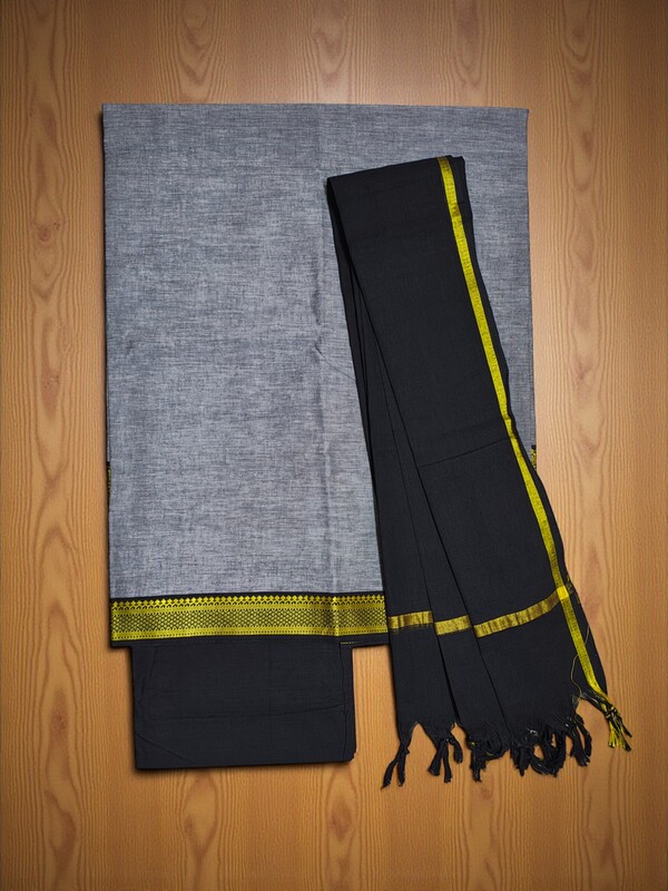 Black Mangalagiri Cotton Dress Materials for Women