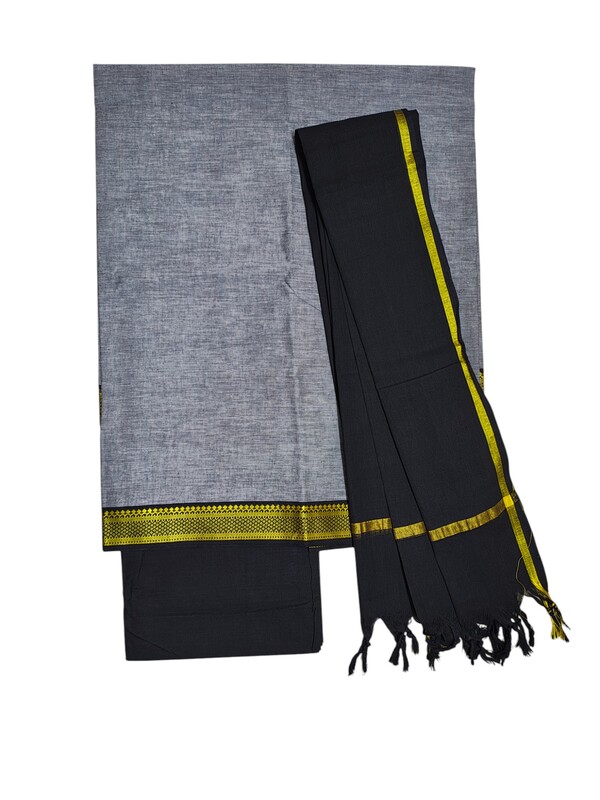 Black Mangalagiri Cotton Dress Materials for Women