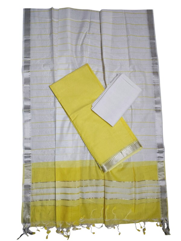 Yellow Mangalagiri Handloom Cotton Dress Materials for Women