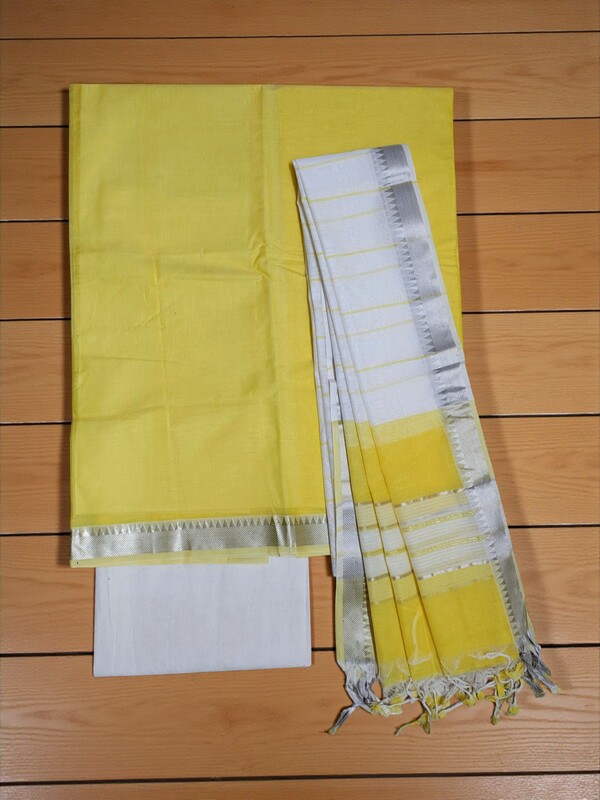 Yellow Mangalagiri Handloom Cotton Dress Materials for Women