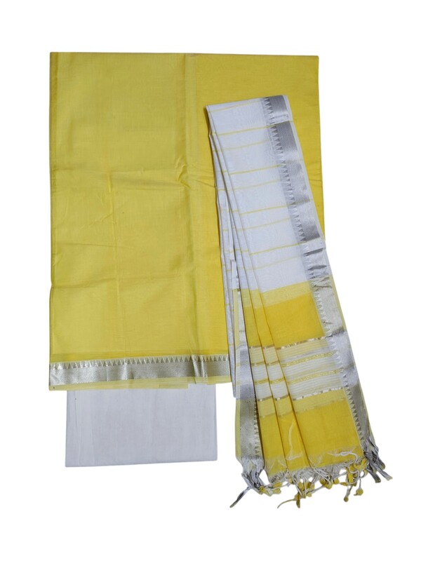 Yellow Mangalagiri Handloom Cotton Dress Materials for Women