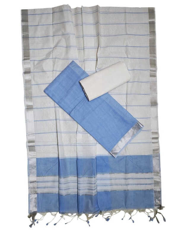Blue Mangalagiri Cotton Dress Materials for Women