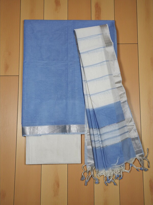 Blue Mangalagiri Cotton Dress Materials for Women