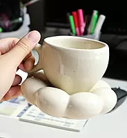Ceramic Cloud Mug Cute Cup with Sunflower Coaster 7oz Cute Ceramic Coffee Mug with Saucer Set for Office Home Coffee Tea Latte Milk  180 ml