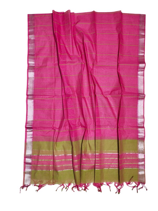 Green & Pink Mangalagiri Handloom Cotton Dress Materials for Women