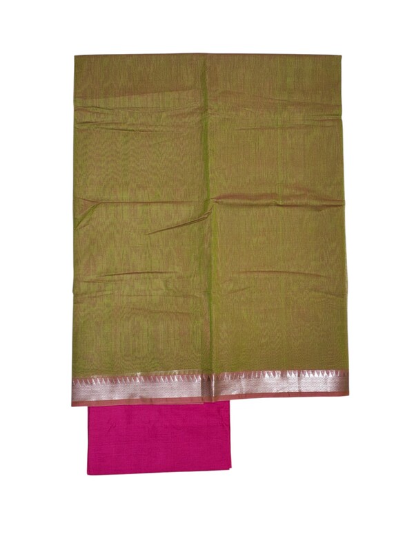 Green & Pink Mangalagiri Handloom Cotton Dress Materials for Women