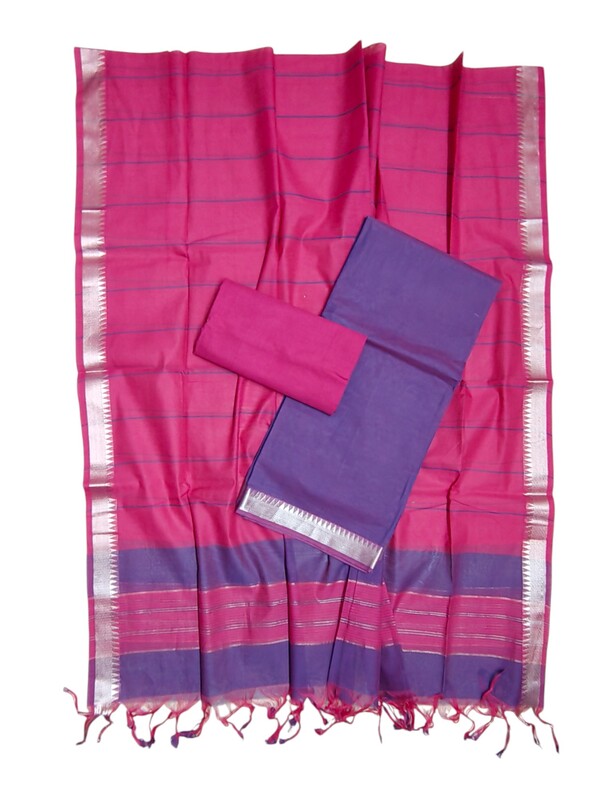 Lavender & Pink Mangalagiri Handloom Cotton Dress Materials for Women