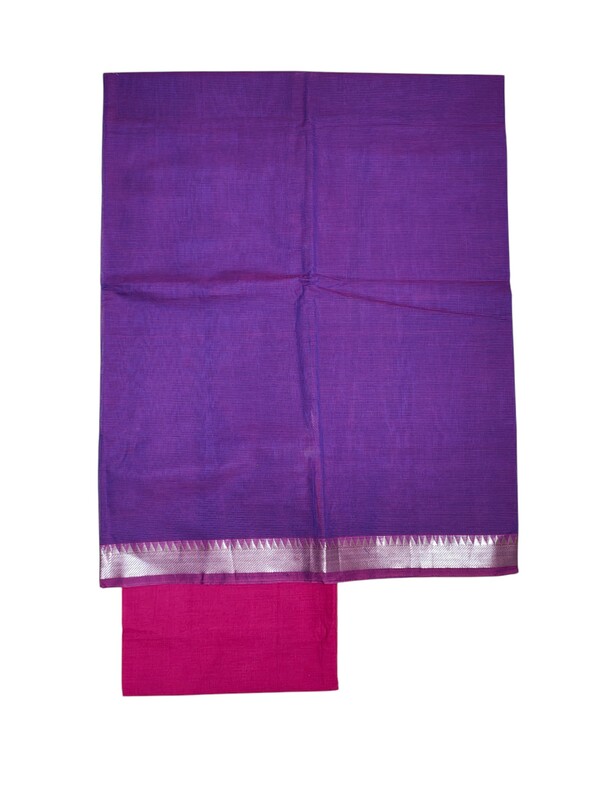Lavender & Pink Mangalagiri Handloom Cotton Dress Materials for Women