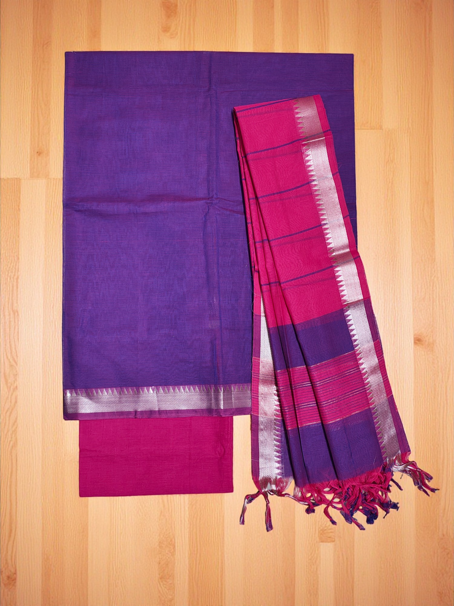 Lavender & Pink Mangalagiri Handloom Cotton Dress Materials for Women