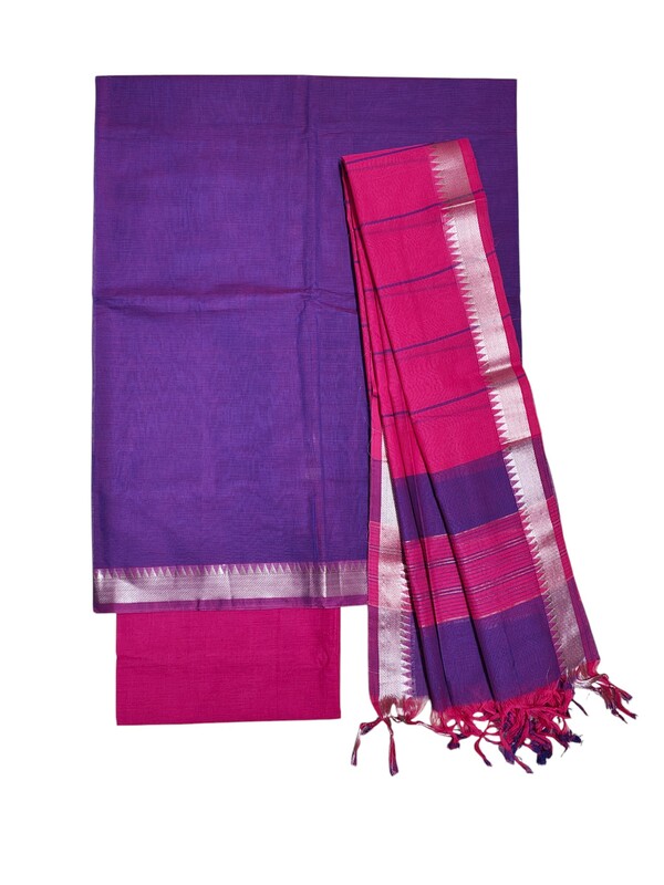 Lavender & Pink Mangalagiri Handloom Cotton Dress Materials for Women