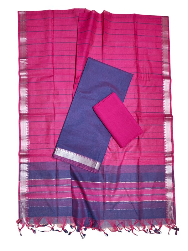 Purple & Pink Mangalagiri Handloom Cotton Dress Materials for Women