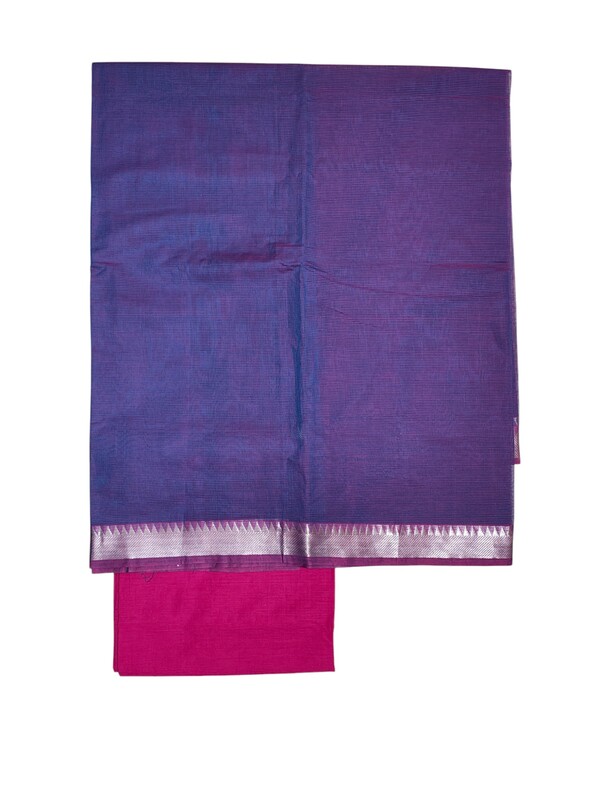 Purple & Pink Mangalagiri Handloom Cotton Dress Materials for Women