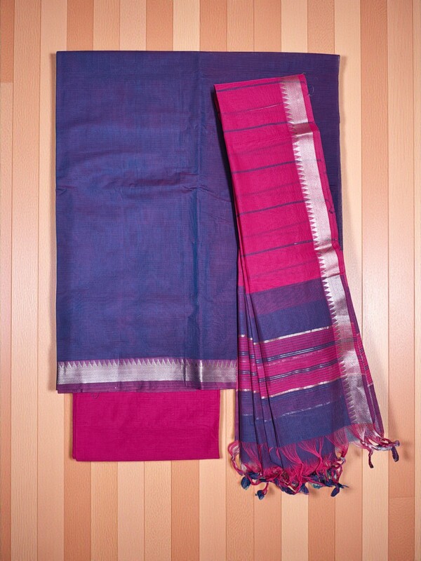Purple & Pink Mangalagiri Handloom Cotton Dress Materials for Women