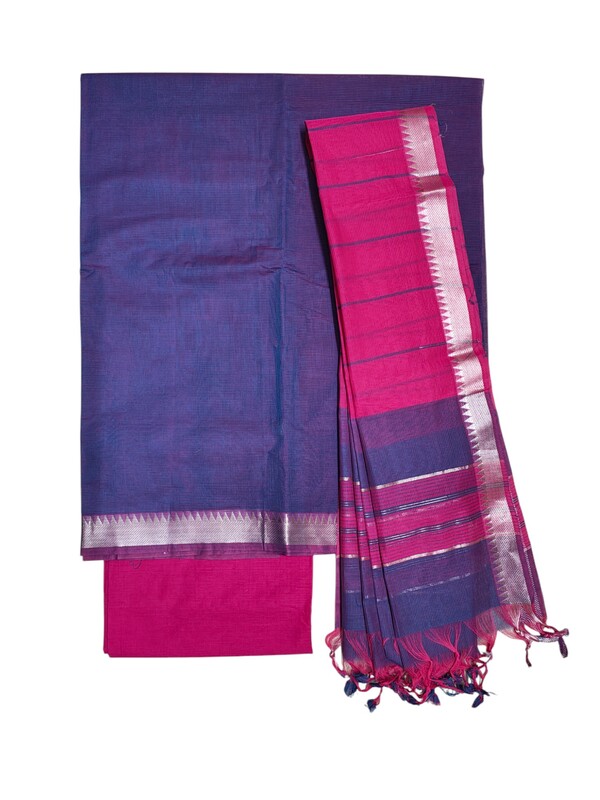 Purple & Pink Mangalagiri Handloom Cotton Dress Materials for Women