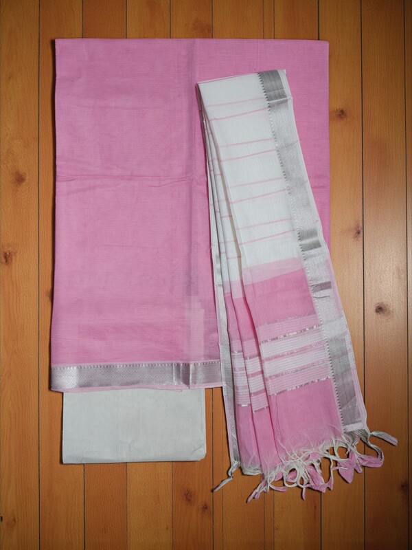 Baby Pink Mangalagiri Cotton Dress Materials for Women