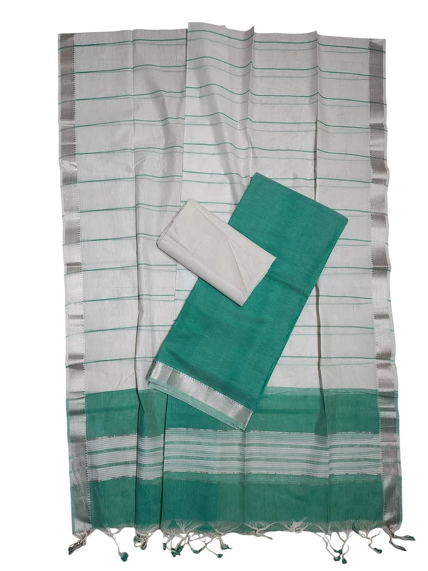 Teal Mangalagiri Handloom Cotton Dress Materials for Women
