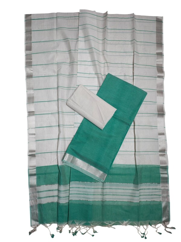 Teal Mangalagiri Handloom Cotton Dress Materials for Women