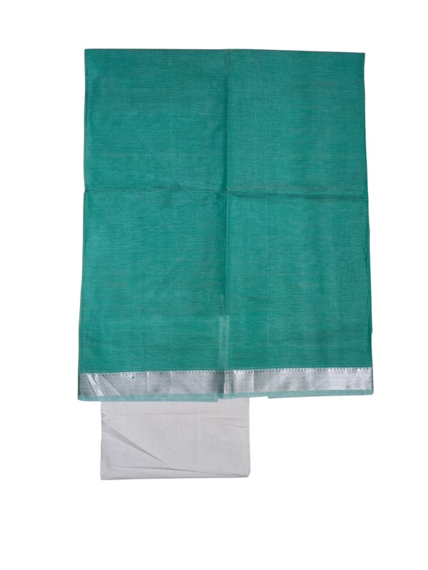 Teal Mangalagiri Handloom Cotton Dress Materials for Women
