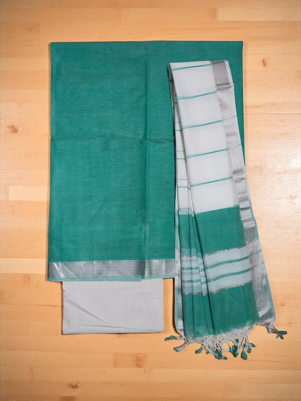 Teal Mangalagiri Handloom Cotton Dress Materials for Women