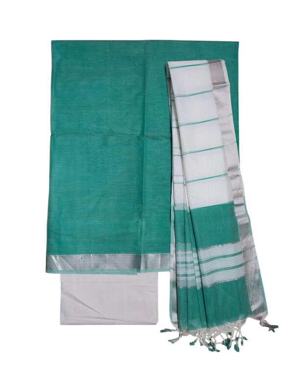 Teal Mangalagiri Handloom Cotton Dress Materials for Women
