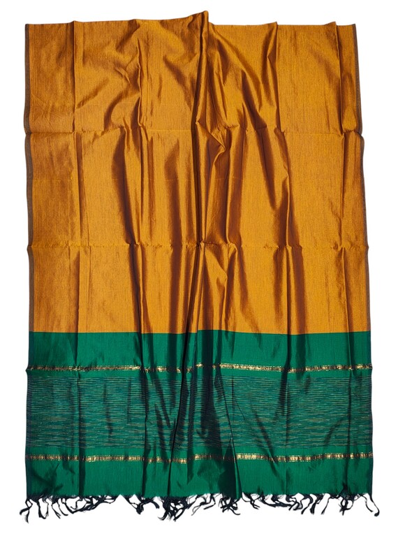 Green & Mustard Pochampally Ikkat Silk Dress Material with Dupatta
