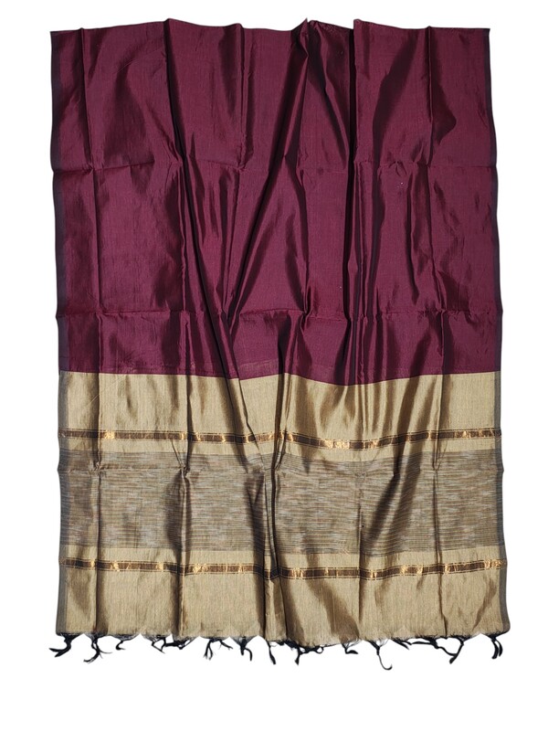 Beige & Maroon  Pochampally Ikkat Silk Dress Material with Dupatta
