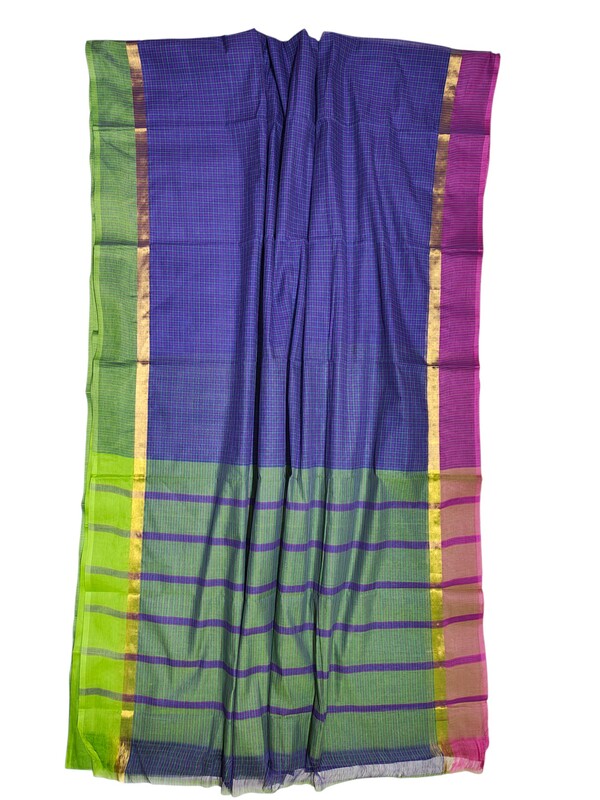 Indigo Mangalagiri Handloom Cotton Saree with Blouse Piece