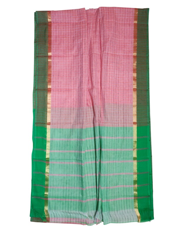 Peach Mangalagiri Handloom Cotton Saree with Blouse Piece