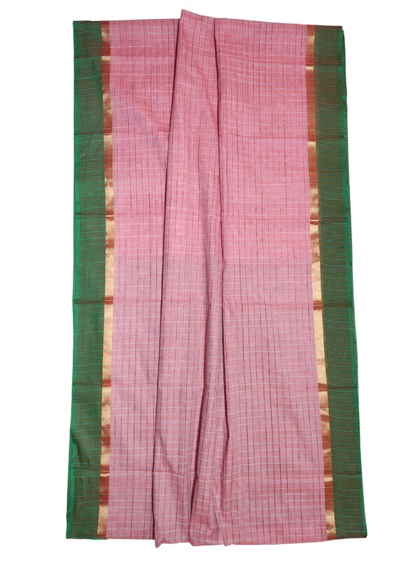 Peach Mangalagiri Handloom Cotton Saree with Blouse Piece