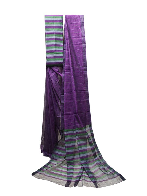 Dark Purple Mangalagiri Handloom Cotton Saree with Blouse Piece