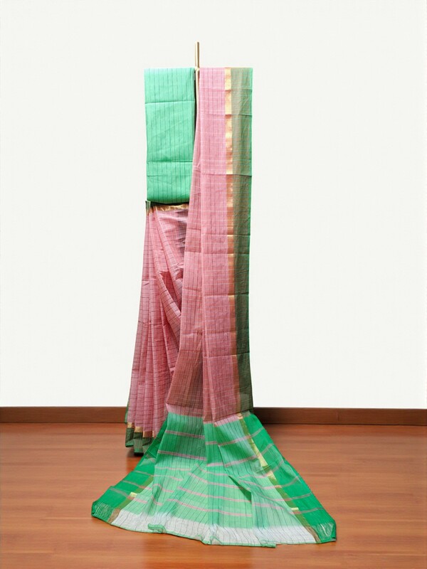 Peach Mangalagiri Handloom Cotton Saree with Blouse Piece