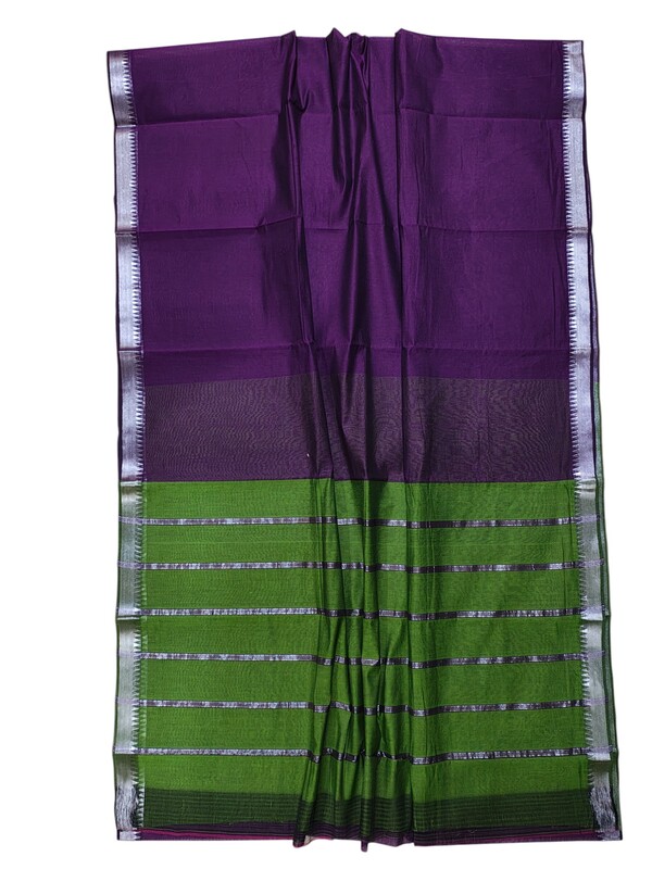Purple & Green Mangalagiri Handloom Cotton Saree with Blouse Piece