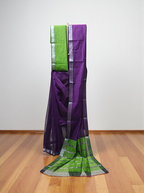 Purple & Green Mangalagiri Handloom Cotton Saree with Blouse Piece