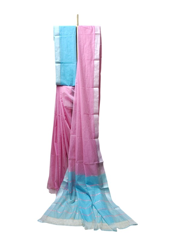 Pink Mangalagiri Handloom Cotton Saree with Blouse Piece