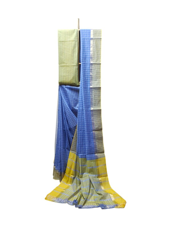 Blue Mangalagiri Handloom Cotton Saree with Blouse Piece