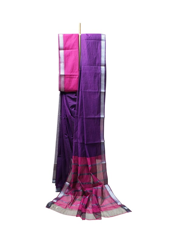 Purple Mangalagiri Handloom Cotton Saree with Blouse Piece