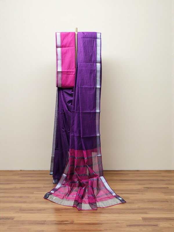 Purple Mangalagiri Handloom Cotton Saree with Blouse Piece