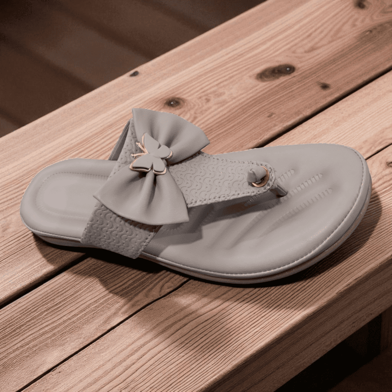Grey Bow Design Ladies Slipper – Stylish & Comfortable