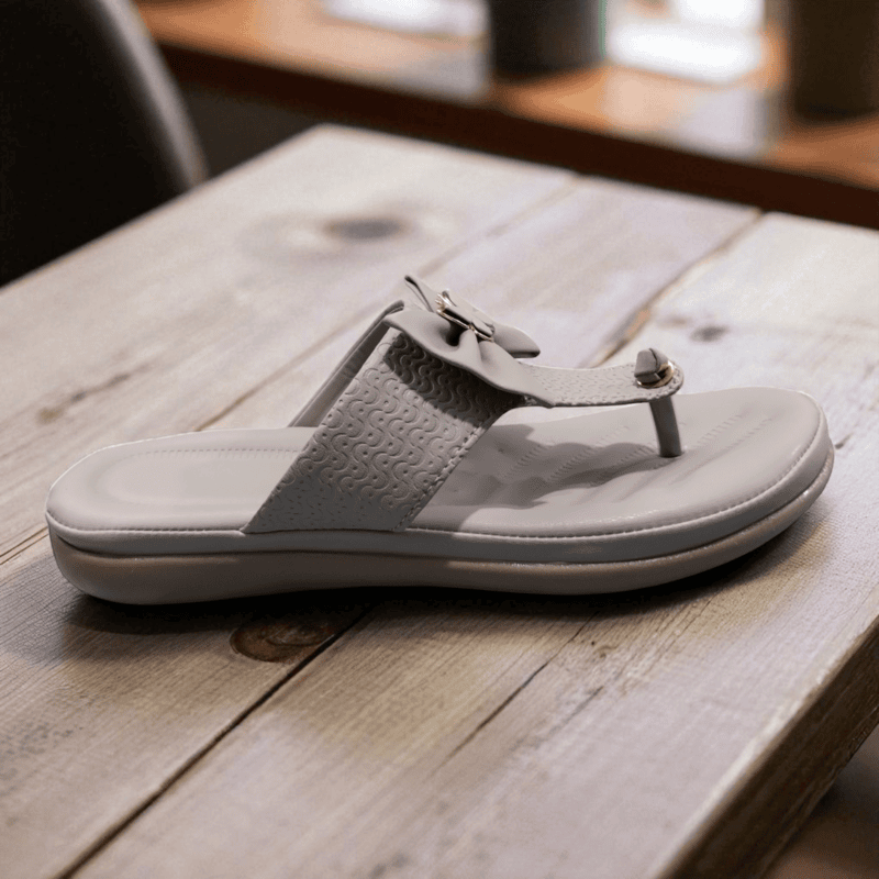 Grey Bow Design Ladies Slipper – Elegant & Comfortable Choice