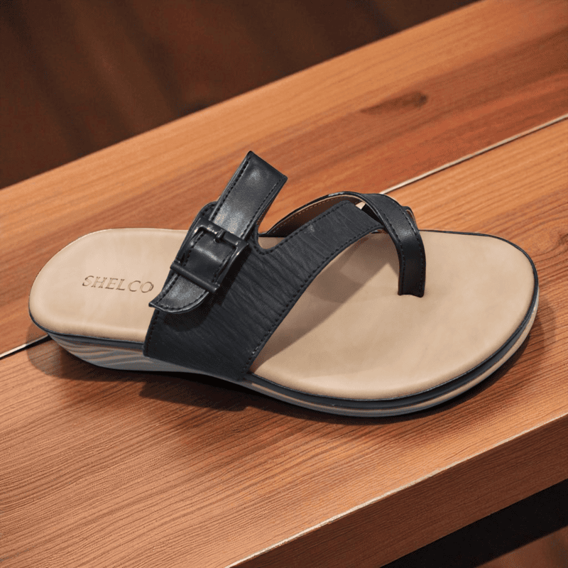 Elegant Black Buckle Ladies Slipper – Premium Daily Comfort