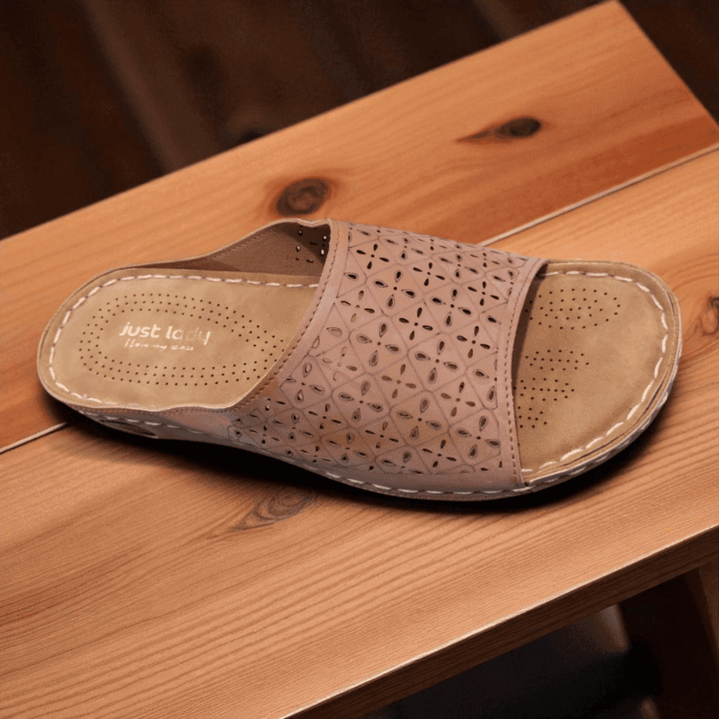 Brown Cut-Work Design Ladies Slipper – Stylish & Comfortable
