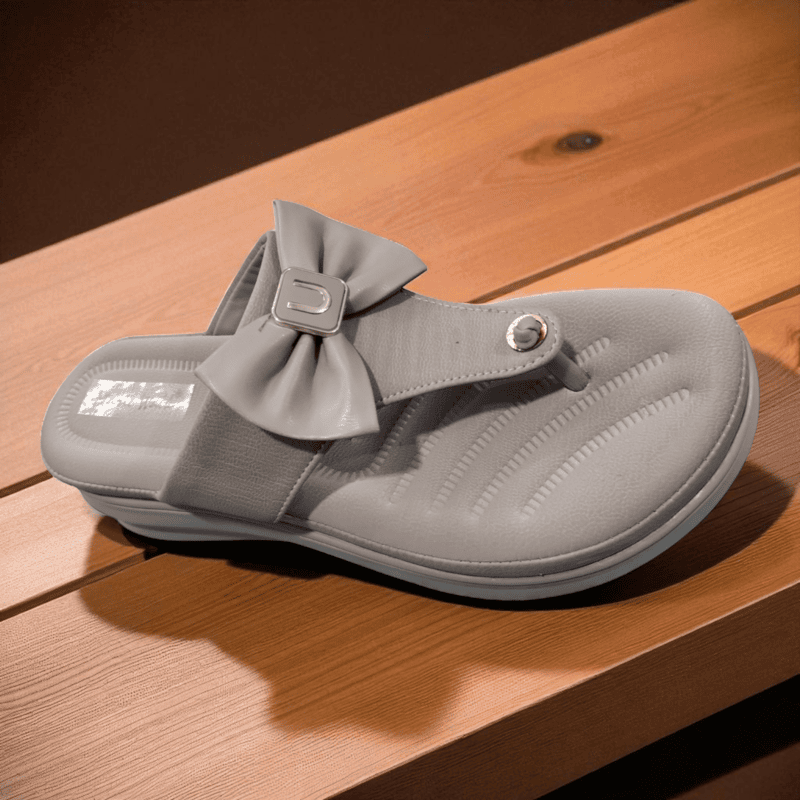 Grey Bow Design Ladies Slipper – Elegant & Comfortable Choice